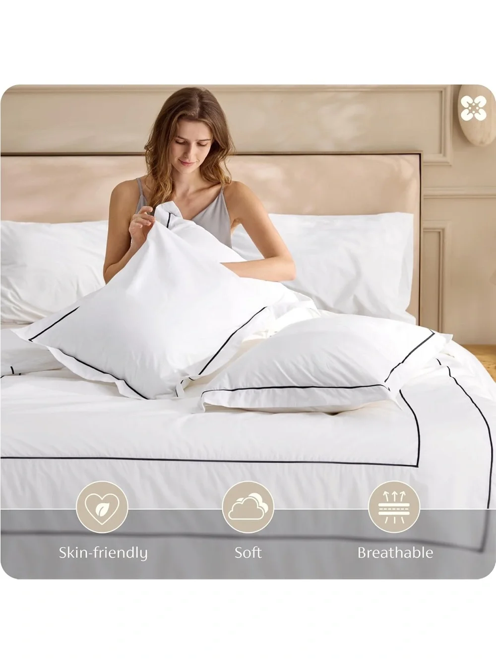 NEW Bedsure Hotel Collection 3 pc Duvet Cover Set, 100% Cotton. White with Frame